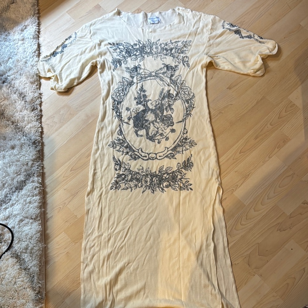 Free People Cream Maxi Dress with Blue Graphic